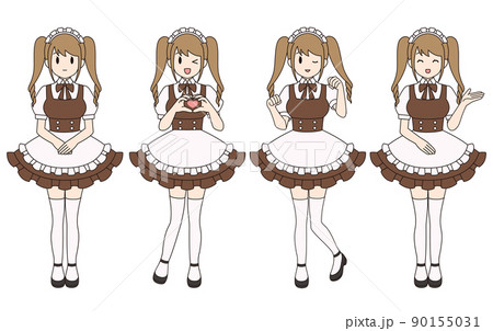 ツインテールのメイド服の女性（全身）セット 90155031