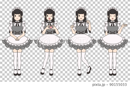 Female (whole body) set of maid clothes with long black hair 90155033