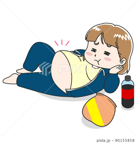 ダラダラして太った女性のイラスト 90155858
