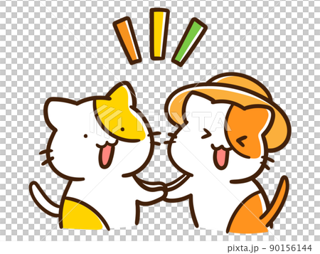 フェアトレードな握手をするかわいいねこのデフォルメ手書き風イラスト 90156144
