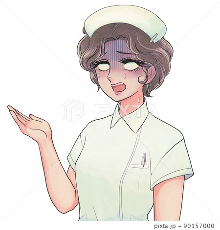 レトロ少女漫画風・ショックを受ける白目の看護師さん、ナースキャップ 90157000