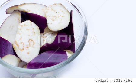 Fresh eggplant on white background. copy space Fresh eggplant on white background. copy space 90157266