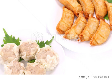 シュウマイと揚げ餃子　おかず　つまみ　明るい背景 90158103