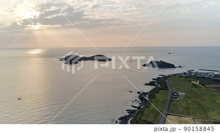 遮帰島 夕焼け 島 90158845
