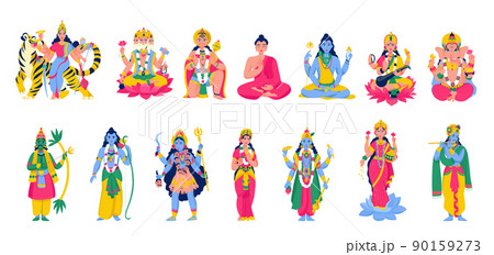 Ancient Indian Hindu Gods Icon Set 90159273