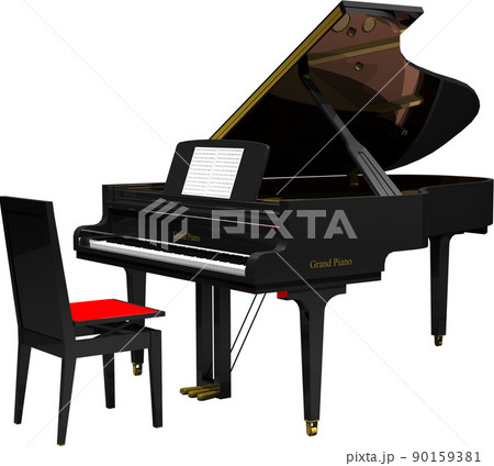 高級感がある黒光のグランドピアノ。背景透明イラスト 90159381