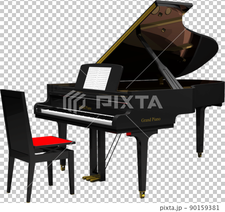 A luxurious black light grand piano. Background transparent illustration 90159381