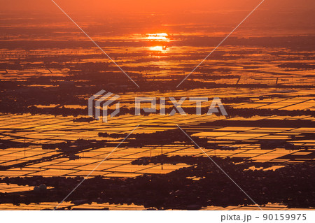《新潟県》越後平野の夜明け・水鏡の田園風景 《新潟県》越後平野の夜明け・水鏡の田園風景 90159975