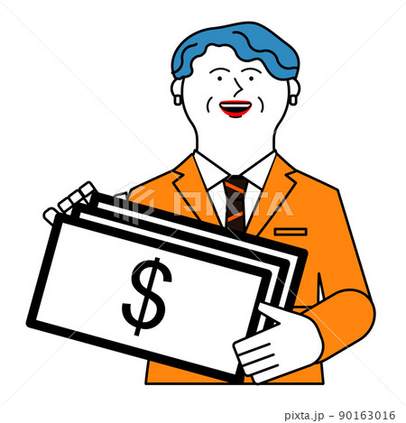 お札を持つシニア女性_ドル 90163016