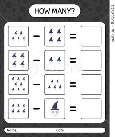 How many counting game with skull. worksheet for preschool kids, kids activity sheet 90163511