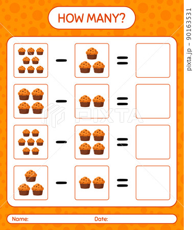 How many counting game with cupcake. worksheet for preschool kids, kids activity sheet 90163531