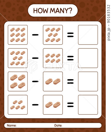 How many counting game with coffin. worksheet for preschool kids, kids activity sheet 90163532