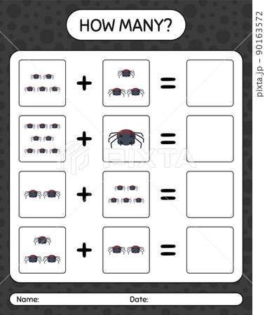 How many counting game with spider. worksheet for preschool kids, kids activity sheet 90163572