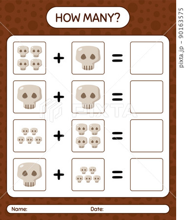 How many counting game with skull. worksheet for preschool kids, kids activity sheet 90163575