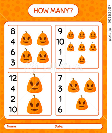 How many counting game with jack o' lantern. worksheet for preschool kids, kids activity sheet 90163687