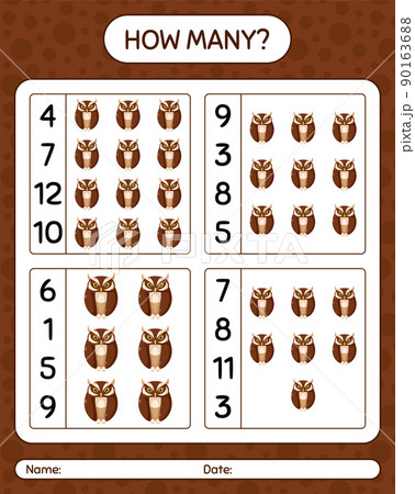 How many counting game with owl. worksheet for preschool kids, kids activity sheet How many counting game with owl. worksheet for preschool kids, kids activity sheet 90163688