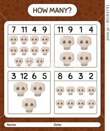 How many counting game with skull. worksheet for preschool kids, kids activity sheet 90163741
