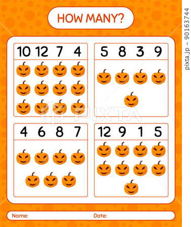 How many counting game with jack o' lantern. worksheet for preschool kids, kids activity sheet 90163744