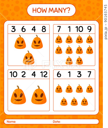 How many counting game with jack o' lantern. worksheet for preschool kids, kids activity sheet How many counting game with jack o' lantern. worksheet for preschool kids, kids activity sheet 90163745
