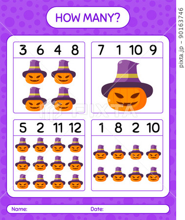 How many counting game with jack o' lantern. worksheet for preschool kids, kids activity sheet How many counting game with jack o' lantern. worksheet for preschool kids, kids activity sheet 90163746