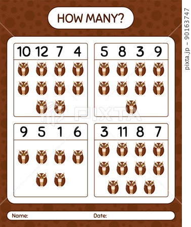 How many counting game with owl. worksheet for preschool kids, kids activity sheet How many counting game with owl. worksheet for preschool kids, kids activity sheet 90163747