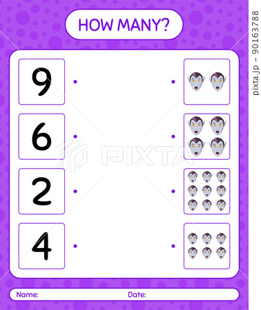 How many counting game with vampire. worksheet for preschool kids, kids activity sheet 90163788