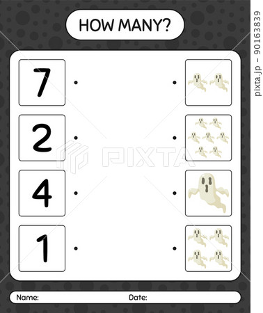 How many counting game with ghost. worksheet for preschool kids, kids activity sheet 90163839