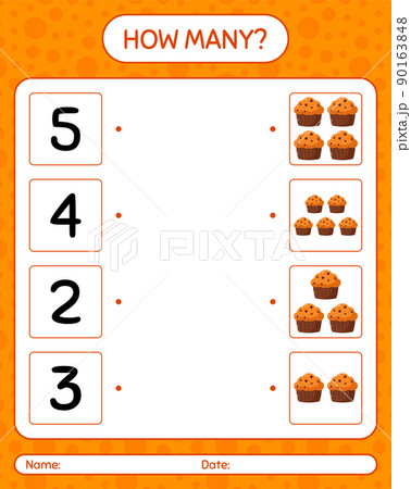 How many counting game with cupcake. worksheet for preschool kids, kids activity sheet 90163848
