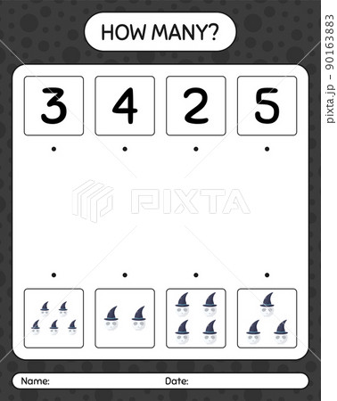 How many counting game with skull. worksheet for preschool kids, kids activity sheet 90163883