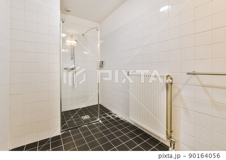 Modern shower stall in a bright bathroom Modern shower stall in a bright bathroom 90164056