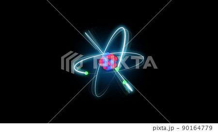 Atomic model or structure background, bohr atom with electrons orbiting the nucleus particles. Atomic structure. Nuclear reaction. Concept nanotechnology. 90164779