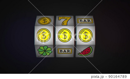 Animated slot machine reels spin. Slot machine with fruit icons. 90164789