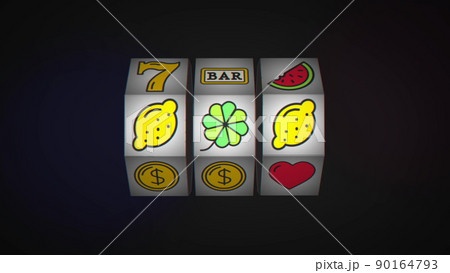Animated slot machine reels spin. Slot machine with fruit icons. 90164793