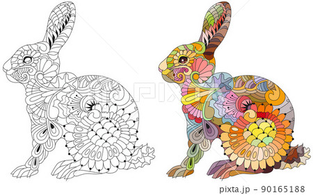 Spring rabbit coloring page for adult and children. Color and outline set 90165188
