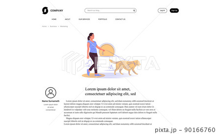 Vector girl walking dog in shadow of sharp lines style . Editable illustration 90166760
