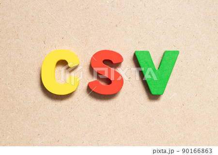 Color alphabet letter in word CSV (Abbreviation of Computer system validation or Comma-separated values) on wood background Color alphabet letter in word CSV (Abbreviation of Computer system validation or Comma-separated values) on wood background 90166863