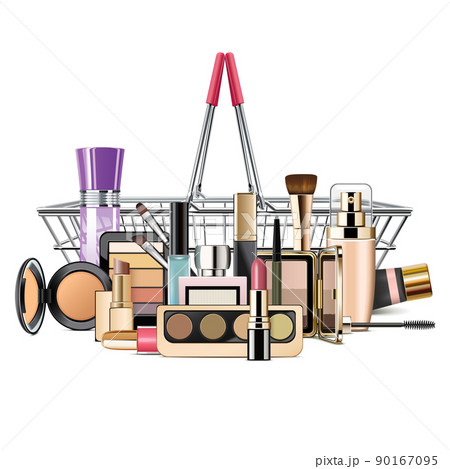 Vector Metal Supermarket Basket with Makeup Cosmetics 90167095