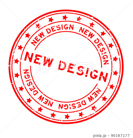 Grunge red new design word round rubber seal stamp on white background 90167177