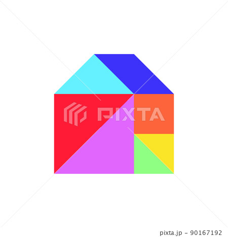 Color tangram puzzle in home shape on white background (Vector) Color tangram puzzle in home shape on white background (Vector) 90167192