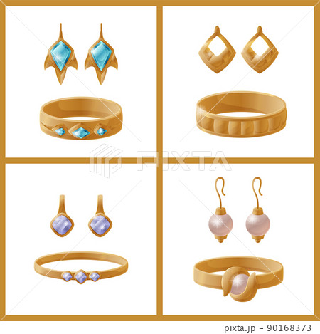 Set of Jewelry Items Golden Earrings with Pearls Set of Jewelry Items Golden Earrings with Pearls 90168373
