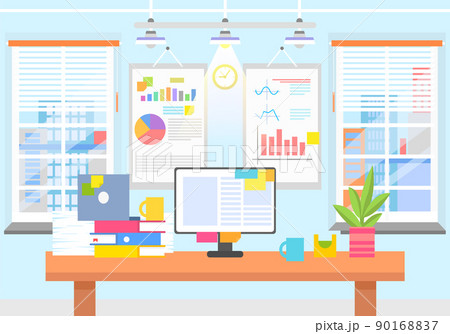 Office Interior with Graphics and Charts on Wall 90168837