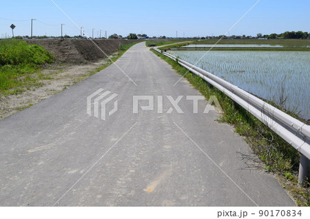 舗装された農道と田園風景 90170834