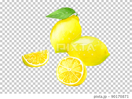 Lemon watercolor illustration with water drops 90170871