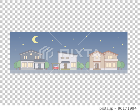 晚上有住宅區的插畫線 90171994