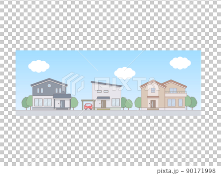 昼の住宅街のイラスト線あり 90171998