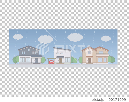 有一個多雨的住宅區的插圖線 有一個多雨的住宅區的插圖線 90171999