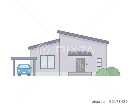 シンプルな平屋のイラスト線あり シンプルな平屋のイラスト線あり 90173426
