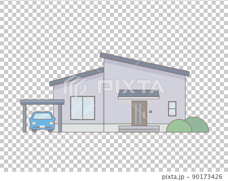 シンプルな平屋のイラスト線あり シンプルな平屋のイラスト線あり 90173426