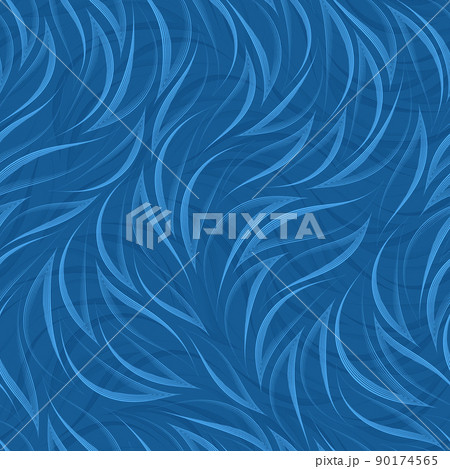 Blue seamless vector pattern of thin stripes in the form of waves. Abstract texture from smooth stripes with corners. 90174565