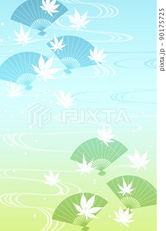 ベタ扇と白楓の暑中見舞いはがき青タテ 90175725